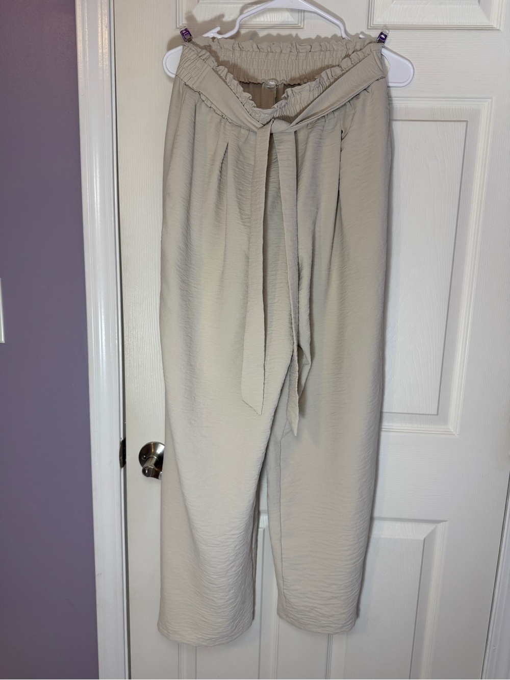 Women's Paperbag Waist Tie Pants - Cream
